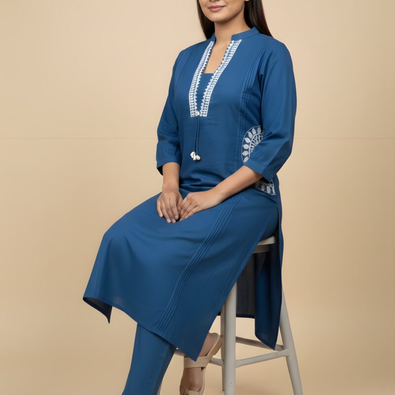 Blue Embroidered co-ord set for women