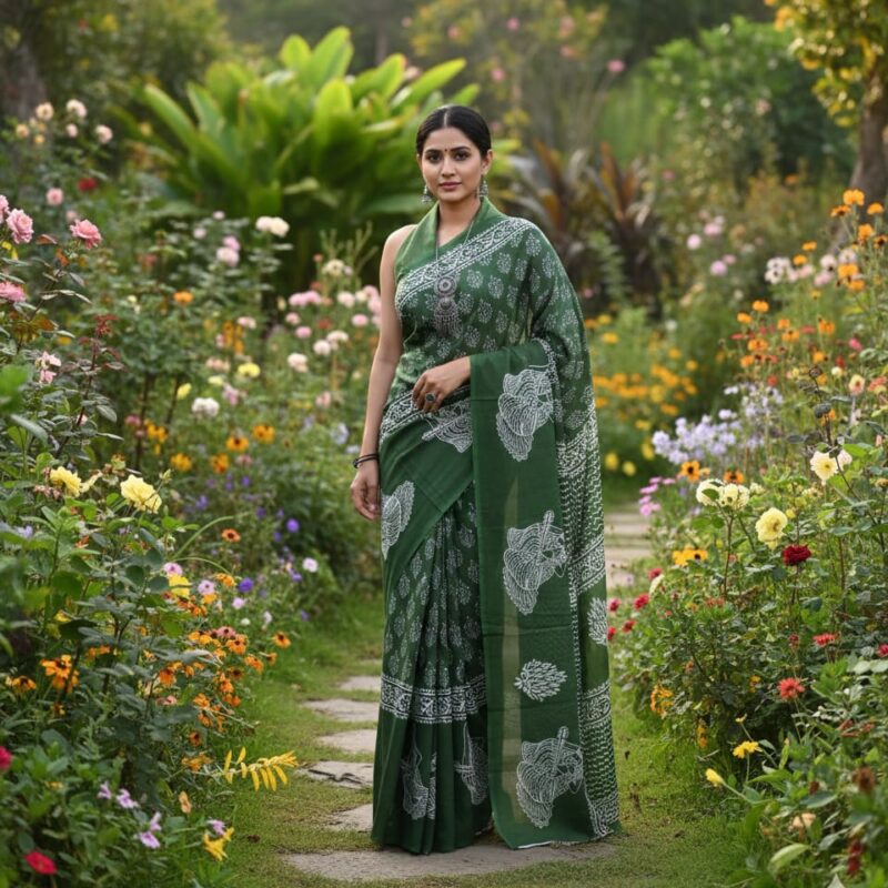 Mulmul block print cotton sarees