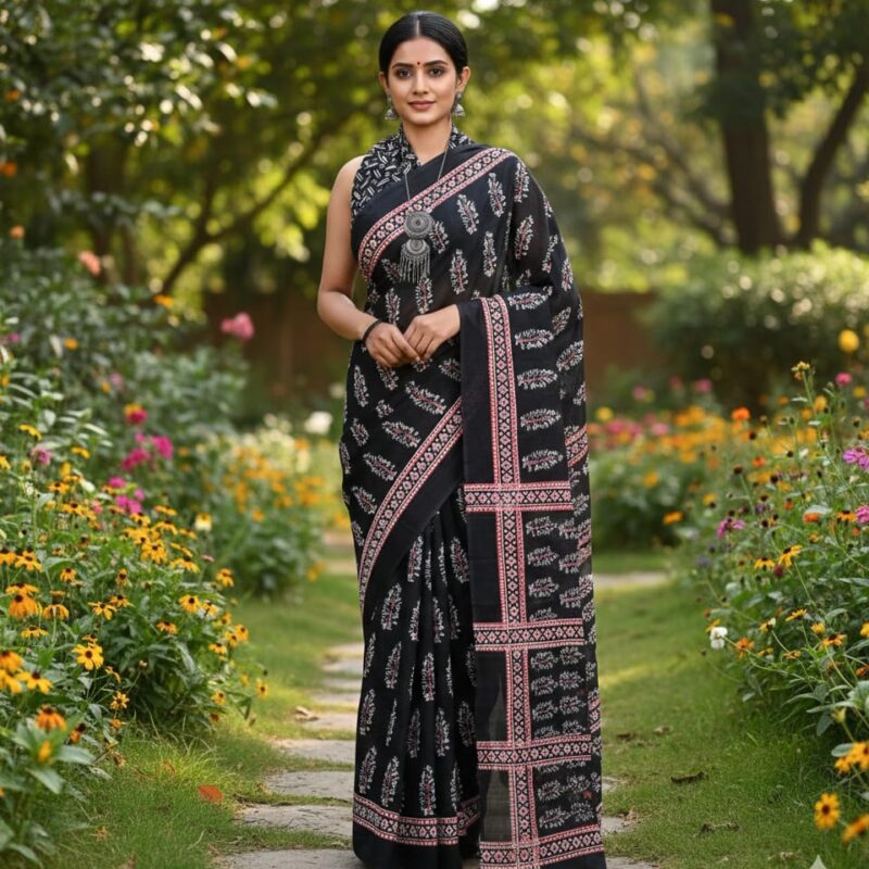 block print cotton sarees